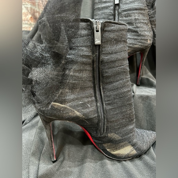 Christian Louboutin Libellibooty 100 Black Mesh Tulle Ankle Boot Heel Pump 40 - Picture 8 of 11